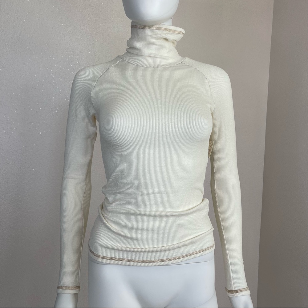 Free People Cream Ribbed Turtleneck Long Sleeve XS